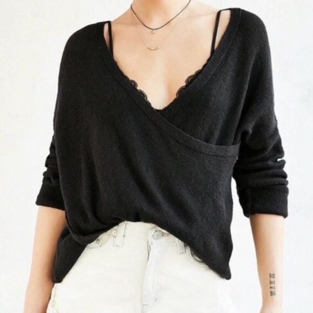 Kimchi blue Knit Black Crossover Long Sleeve Knit Sweater